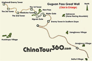 Guguan Pass Great Wall Map, Shanxi