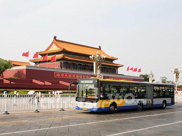 Public Bus in front of Tiananmen Tower, Beijing