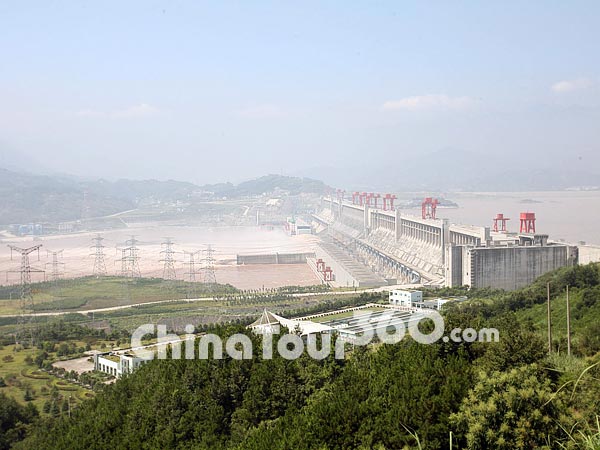 Bird's eys view of Three Gorges Dam from Tanziling