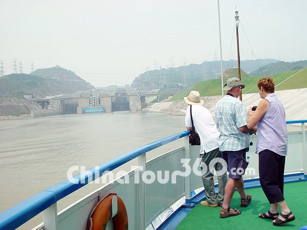 Distant View of Three Gorges Dam on Yangtze Cruise